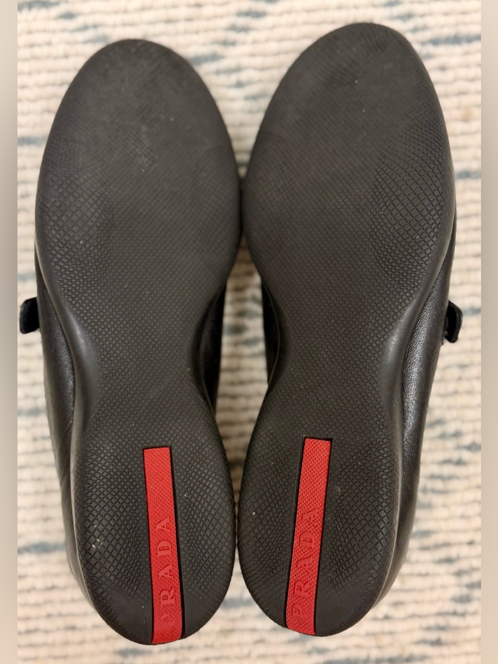 Archival PRADA SPORT Y2K Black Leather Mary Jane Flats Linea Rossa Red Stripe 37 - Picture 11 of 16